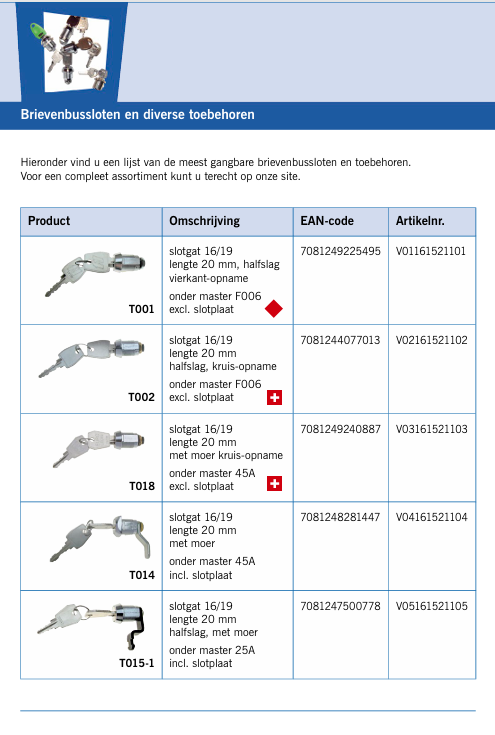 BBK slot, BBK Ede passend type T015, met haak en vlakke sluitplaat, onder master 25A postkast/ brievenbusslot